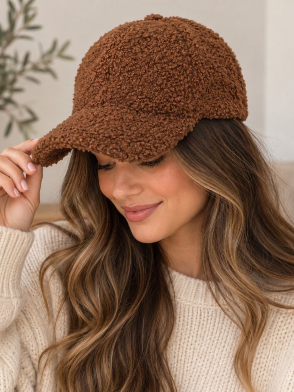 Brown Sherpa Teddy Fleece Baseball Cap Cozy, Unbranded, Like New